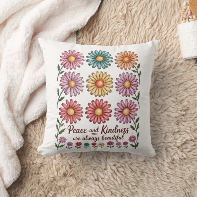 Retro Floral Peace and Kindness Kissen (Decke)