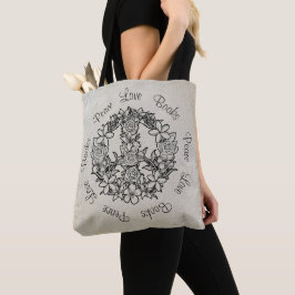 Retro Floral Peace Liebe Bücher Weißhandtücher Tasche