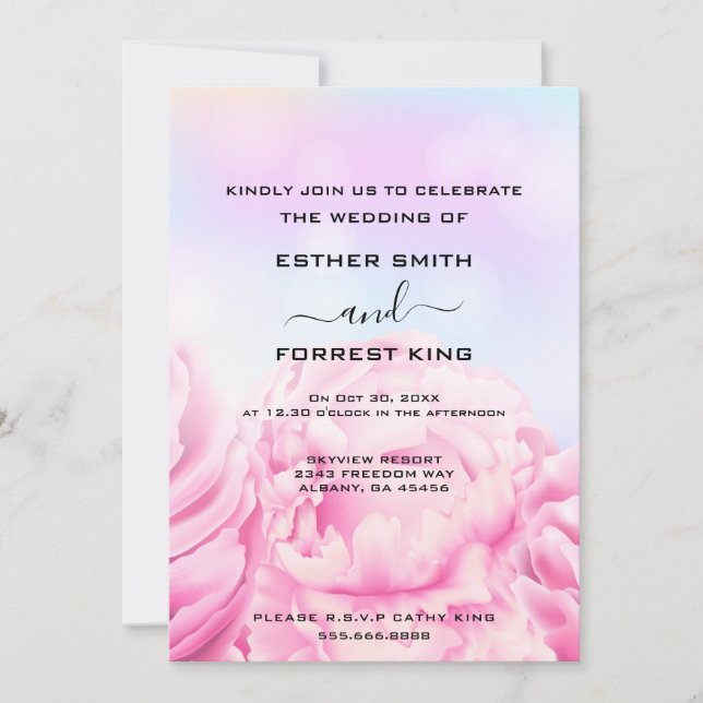Retro Floral Pink & Gelb Hochzeit Einladung (Vorderseite)