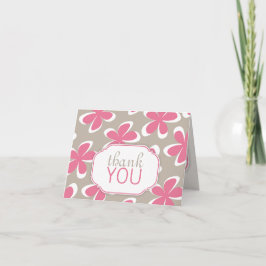 Retro Floral Pink & Khaki personnalisé Merci Carte