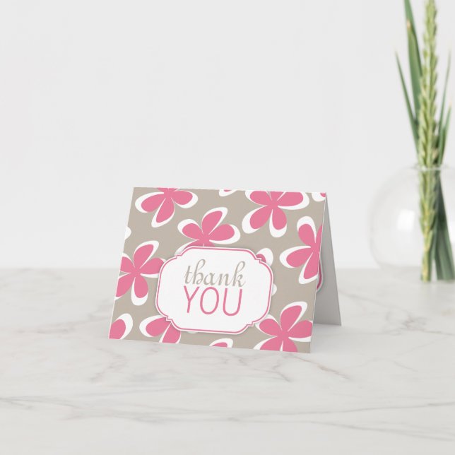 Retro Floral Pink & Khaki personnalisé Merci Carte (Devant)