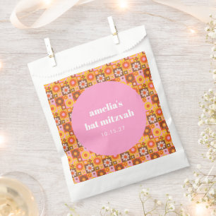 Retro Floral Pink Orange Bat Mitzvah Individuelle  Geschenktütchen
