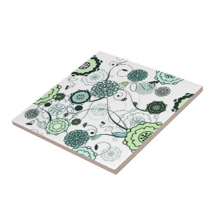 Retro Floral Print Tile Fliese