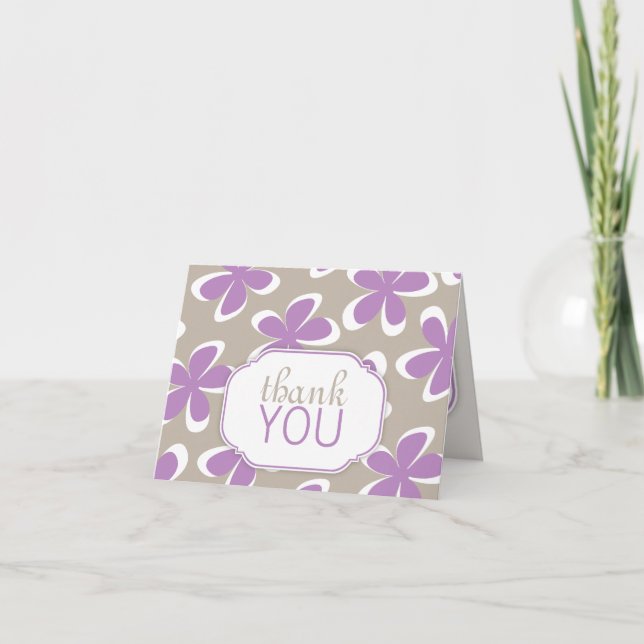 Retro Floral Purple & Khaki personnalisé Merci Car (Devant)