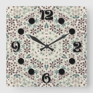 Retro, floral quadratische wanduhr