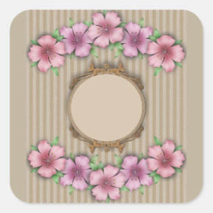 Retro, floral quadratischer aufkleber