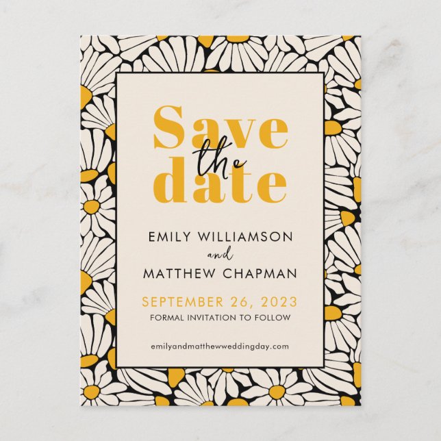 Retro Floral Save the Date Hochzeitserklärung Ankündigungspostkarte (Vorderseite)