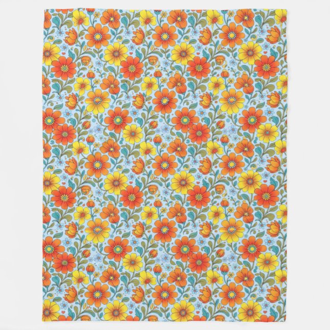 Retro Floral Seamless Pattern Fleece Blanket (Vorderseite)