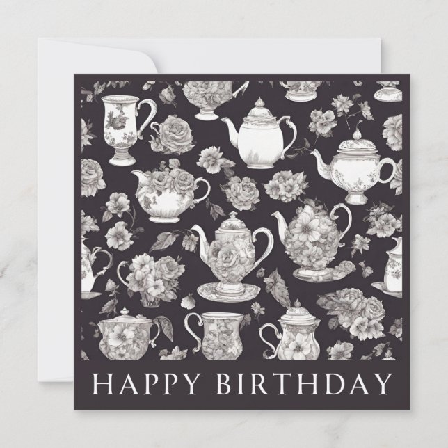 Retro Floral Teapot Geburtstag Karte (Vorderseite)