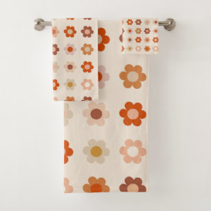 Retro Floral Terracotta Beige Badhandtuch Set