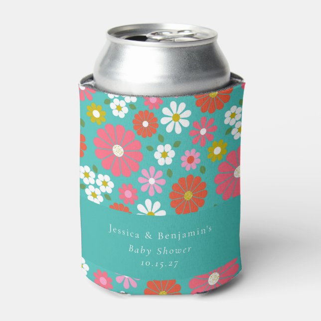 Retro Floral Turquoise Blue Custom Baby Dusche Dosenkühler (Kanne Vorderseite)