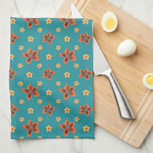 Retro Floral und Polkas auf Aquamarinem Küchentuch
