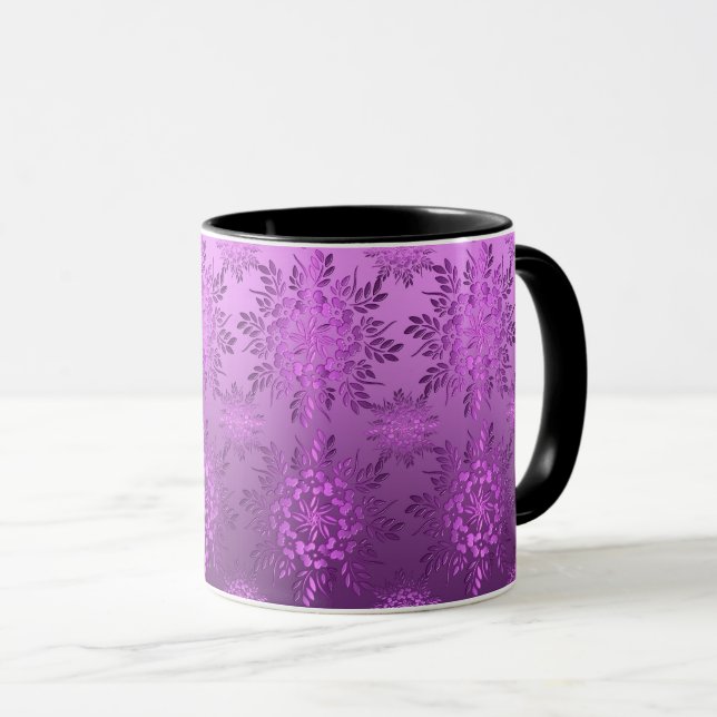Retro Floral Violet Design Tasse (VorderseiteRechts)
