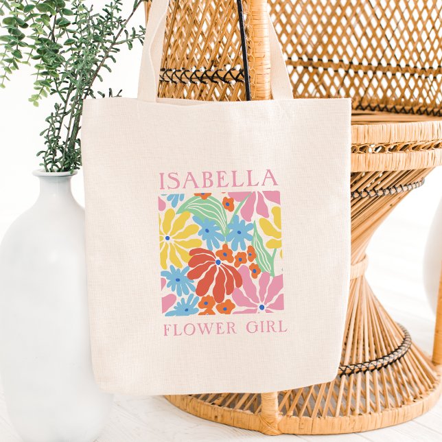 Retro Floral Wedding Bag - Niedliches, maßgeschnei Tragetasche (Brighten her day with this bold, floral-themed flower girl tote—custom for a fun, vibrant touch.)