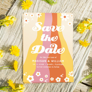 Retro Floral Wedding Save the Date Foto Einladung