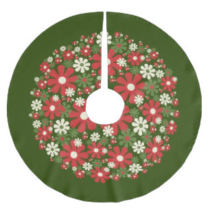 Retro Floral Weihnachten Blume Rote Grüne Creme Polyester Weihnachtsbaumdecke