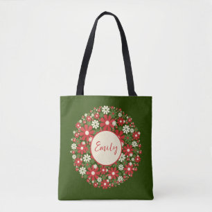 Retro Floral Weihnachtskranz 60er 70er Personalisi Tasche