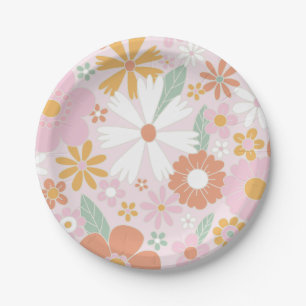 Retro Floral Wild Blume Geburtstagspult Pappteller