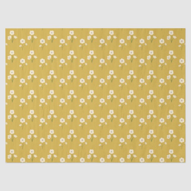 Retro Floral Wildblumen GelbSenf Seidenpapier (Vorderseite)