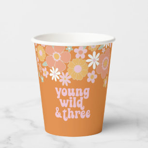 Retro Floral Young Wild Drei Geburtstagspapier Cup Pappbecher