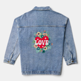 Retro florale Herz Liebe Roter Valentinstag Jeansjacke