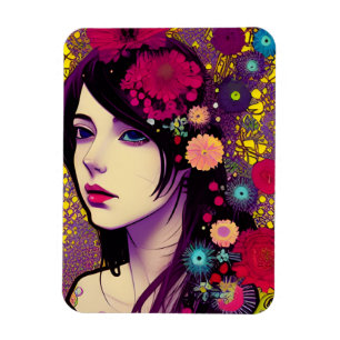 Retro-FloralPunk-Mädchen-Magnet Magnet