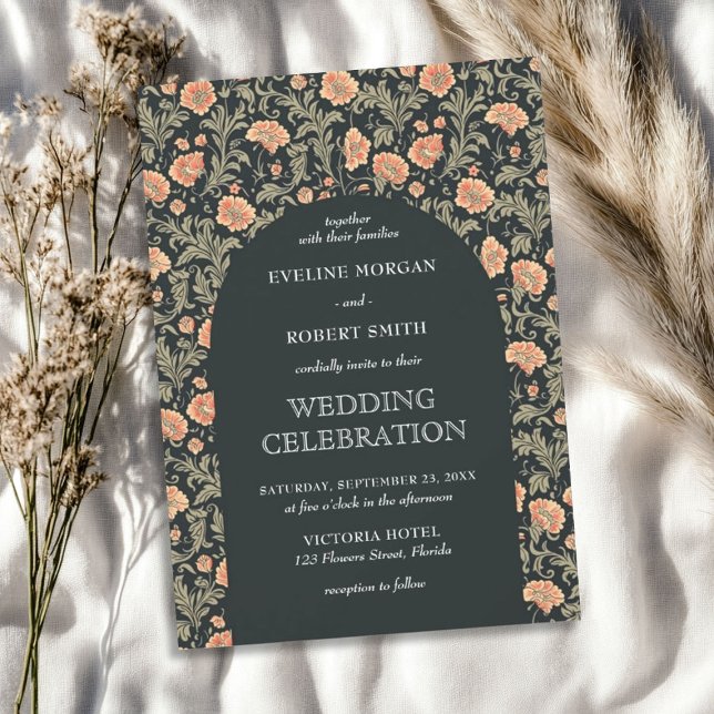 Retro Florentiner Art Nouveau Wilhelm Tell Einladung (Retro floral Art Nouveau William Morris wedding Invitation)