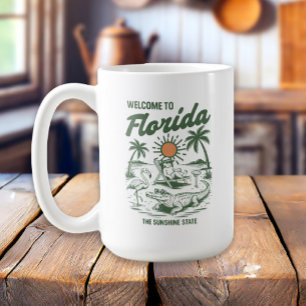Retro Florida Alligator Palm Trees Sunset Kaffeetasse