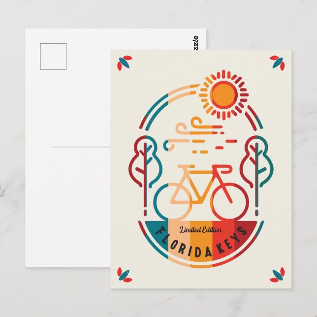 Retro Florida Keys Bike Trail. Postkarte (Vorne/Hinten)