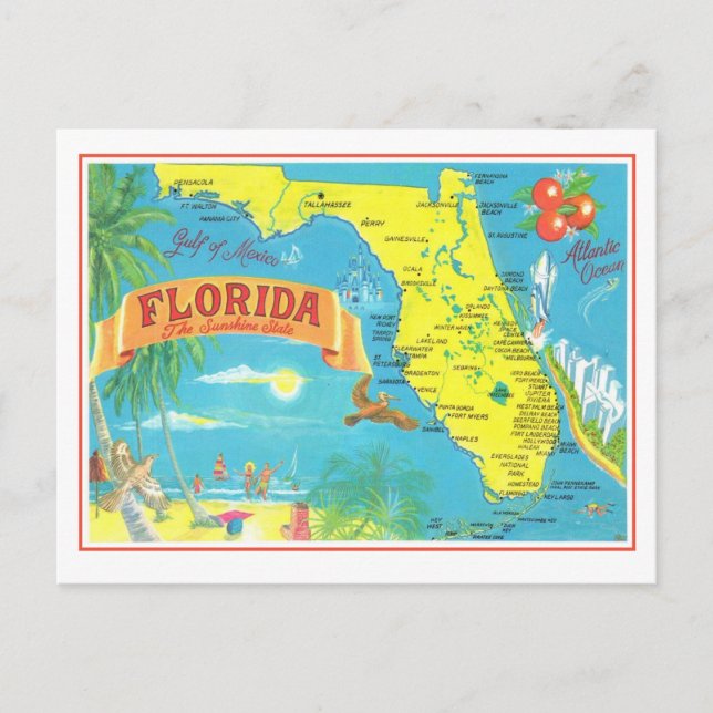 Retro Florida Map Postkarte (Vorderseite)