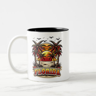 Retro Florida Sonnenuntergang mit Palmen Zweifarbige Tasse
