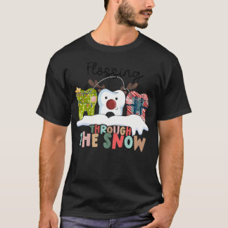 Retro Flossen durch die schneedeckende Weihnachtsz T-Shirt