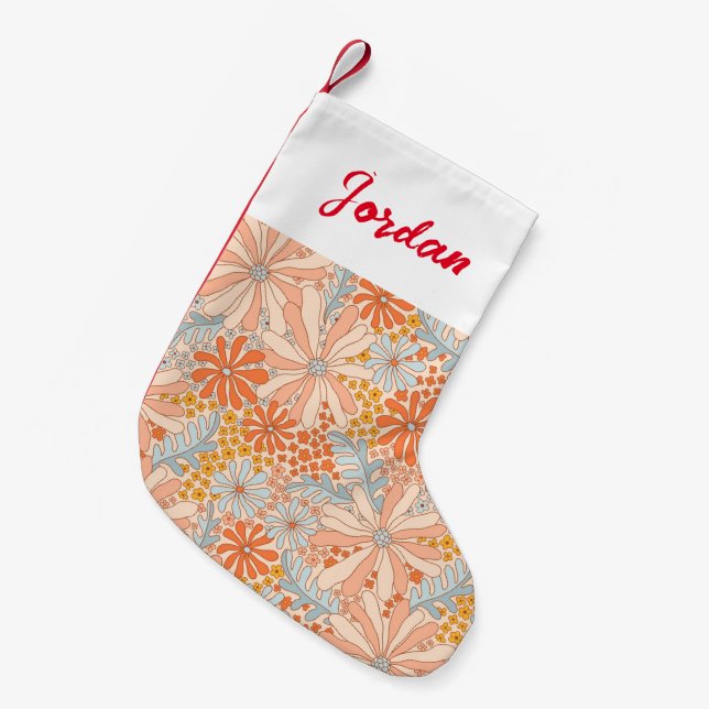 Retro Flower Garden Muster Kleiner Weihnachtsstrumpf (Vorderansicht (hängend))