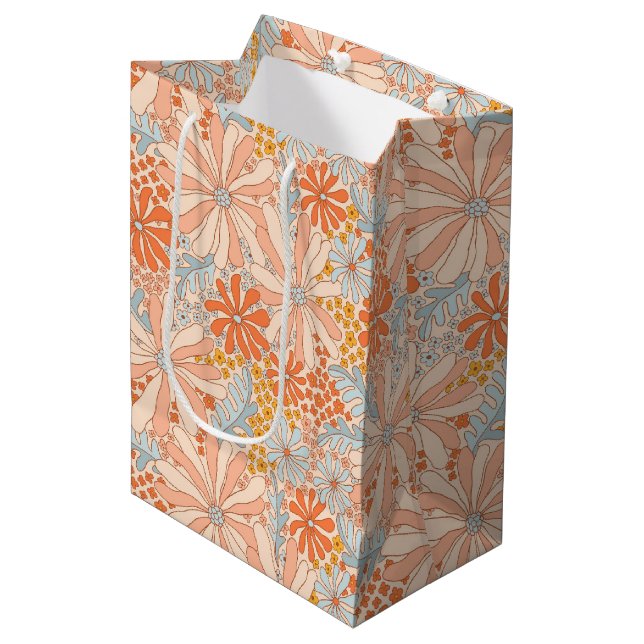 Retro Flower Garden Muster Mittlere Geschenktüte (Vorderseite Schrägansicht)