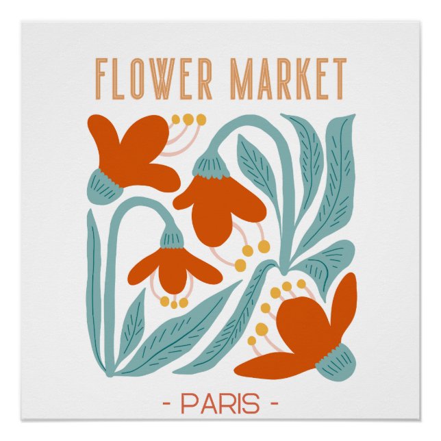 Retro Flower Market Paris Wall Tapestry Poster (Vorderseite)