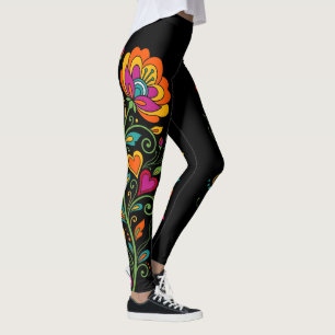 Retro Flower Power Ranken Border 19 Leggings