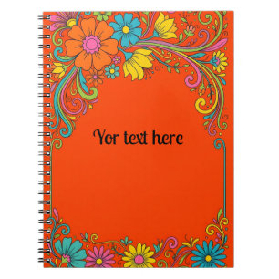 Retro Flower Power Ranken - Label Rahmen 1 Notizblock