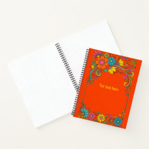 Retro Flower Power Ranken - Label Rahmen 1 Notizbuch