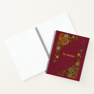 Retro Flower Power Ranken - Label Rahmen 8 Notizbuch