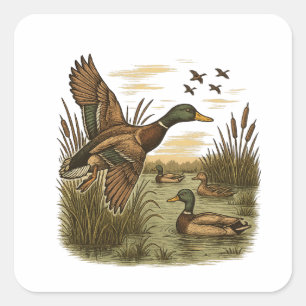 Retro-Flug-Entenjagd,  Quadratischer Aufkleber