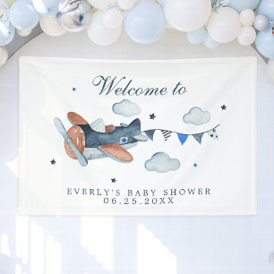 Retro-Flugzeugwolken-Baby-Shower-Willkommen Banner