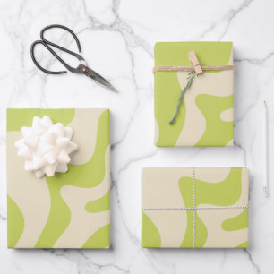 Retro Flüssigkeitsstrudel abstrakt Helllachs Beige Geschenkpapier Set
