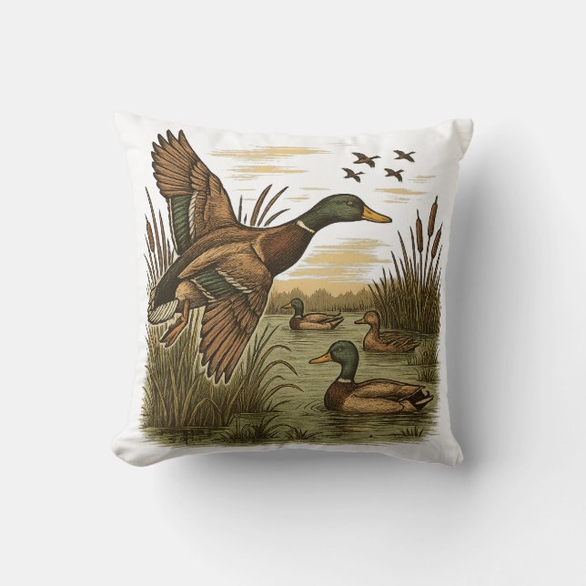 Retro-Flying-Mallard-Duck-Hunting,  Kissen (Vorderseite)