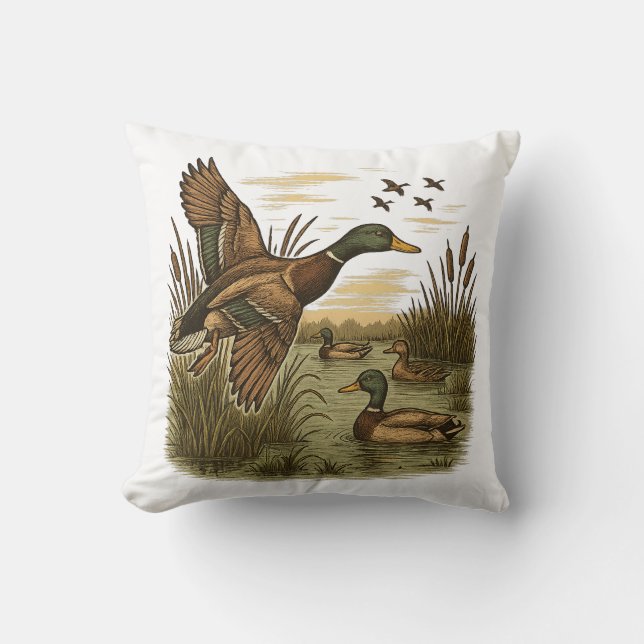Retro-Flying-Mallard-Duck-Hunting Kissen (Vorderseite)