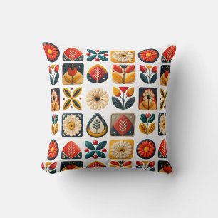 Retro Folk Floral Muster mit lebhaften Farben Kissen