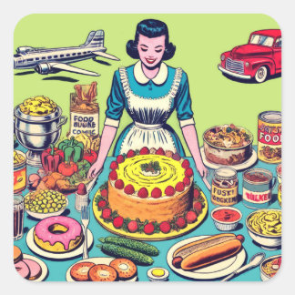 Retro-Food-Comic Quadratischer Aufkleber