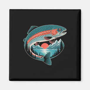Retro Forellenangeln Naturliebhaber Bergsee Gif Magnet