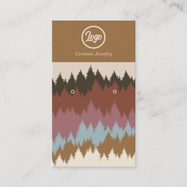 Retro Forest Earring Juwelier Logo Business Card Visitenkarte (Vorderseite)