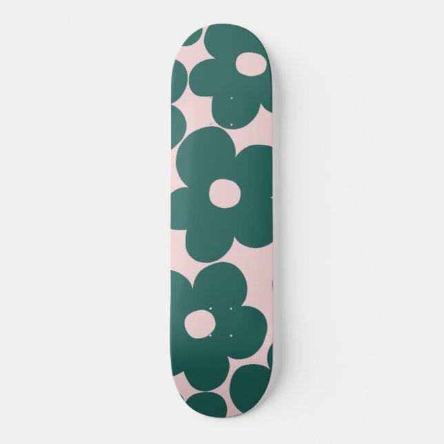 Retro Forest Green Blush Daisies #1 #decor #art Skateboard (Vorderseite)