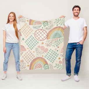 Retro-Formen und gepunktete Texturen in erdigen Pa Fleecedecke